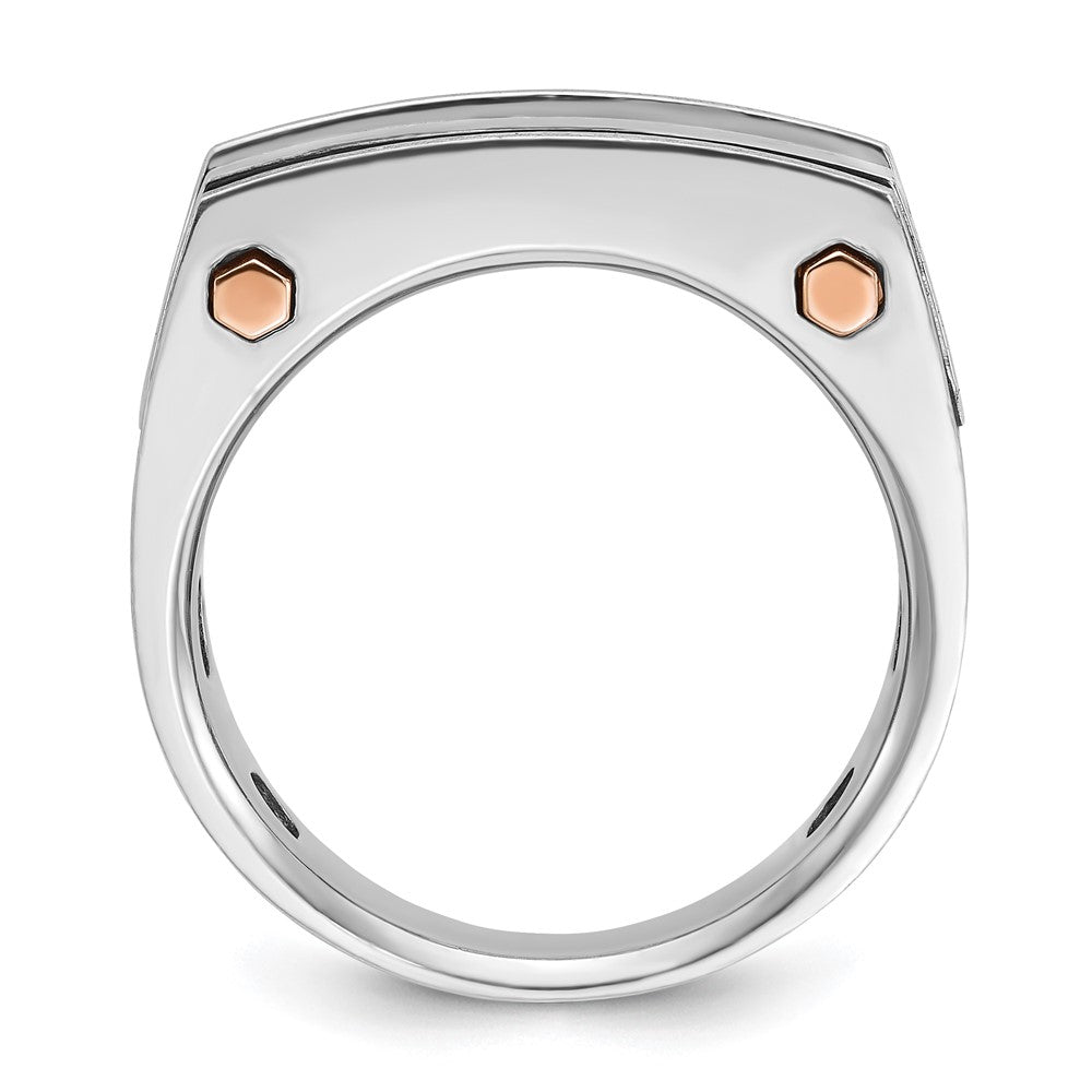 IBGoodman 14k White and Rose Gold Men's Polished Satin and Grooved 5-Stone Ring Mounting