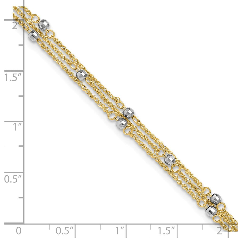 14k Two-tone Triple Strand 9in Plus 1in ext. Anklet 9 inches