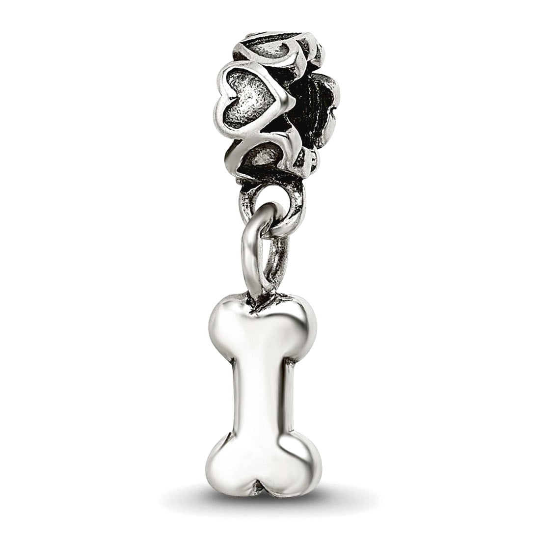 925 Sterling Silver Polished Artisan Oxidized Reflections Teen Animal Pet Dog Bone Dangle Bead Charm Pendant Necklace 17