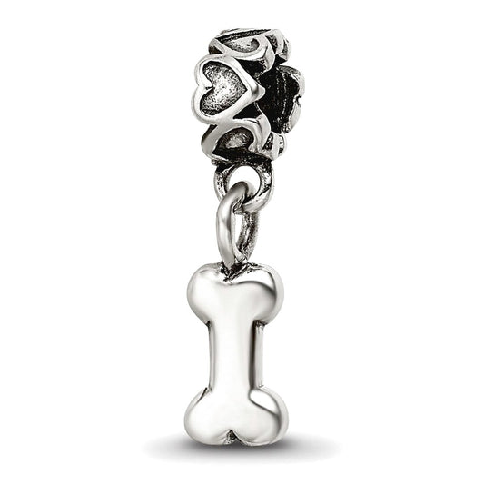 925 Sterling Silver Polished Artisan Oxidized Reflections Teen Animal Pet Dog Bone Dangle Bead Charm Pendant Necklace 17