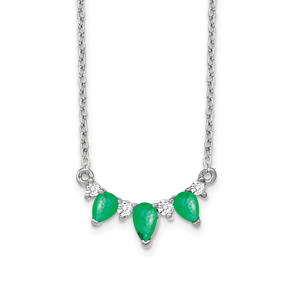 14k White Gold 1/8 carat Lab Grown Diamond VS/SI+ G+ and Created Emerald 18 inch Necklace