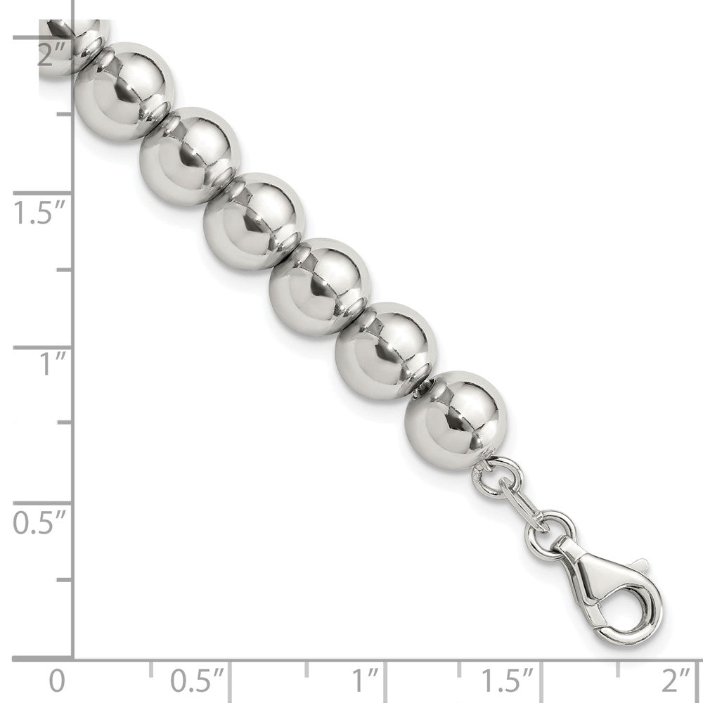 Sterling Silver Rhodium-plated 8mm Beaded 7.5in Bracelet 7.5 inches