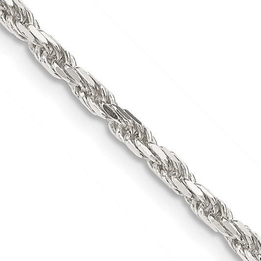 Sterling Silver 2.5mm Diamond-cut Rope Chain 26 Inches