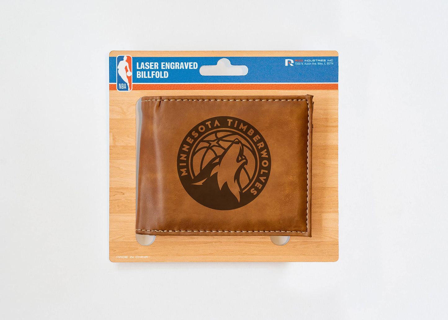 Minnesota NBA Timberwolves Laser Engraved Brown Billfold Wallet