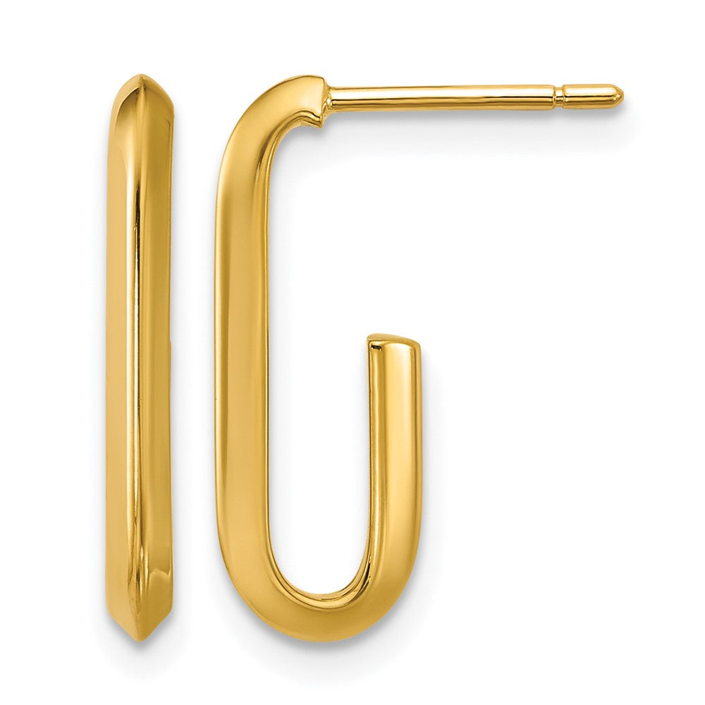 14K Gold Polished Knife Edge Oval Post J-Hoop Earrings