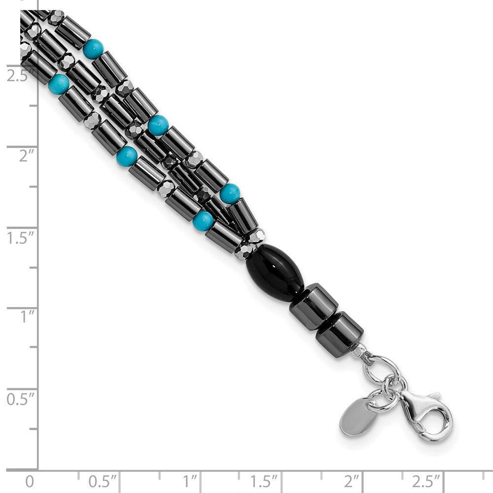 Sterling Silver Agate, Crystal, Hematite and Turquoise Multistrand w/1in ext Bracelet