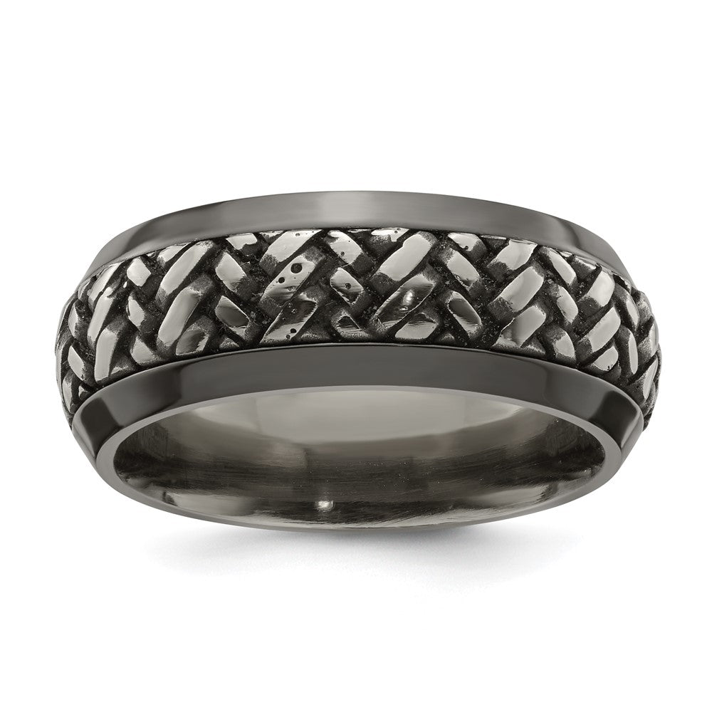 Edward Mirell Black Ti & Titanium Beveled Casated 9mm Band
