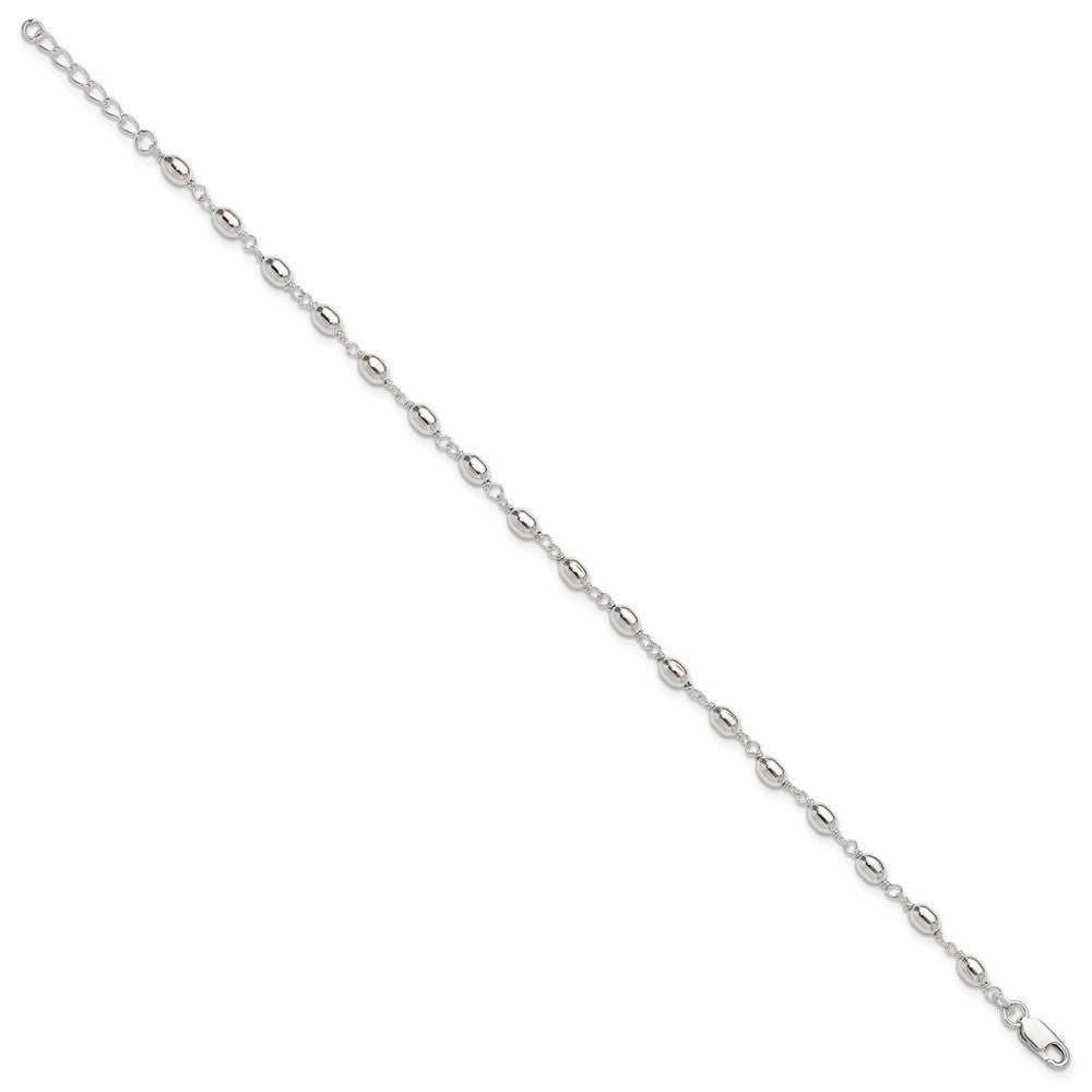 Sterling Silver Fancy Bead Anklet 10 inches