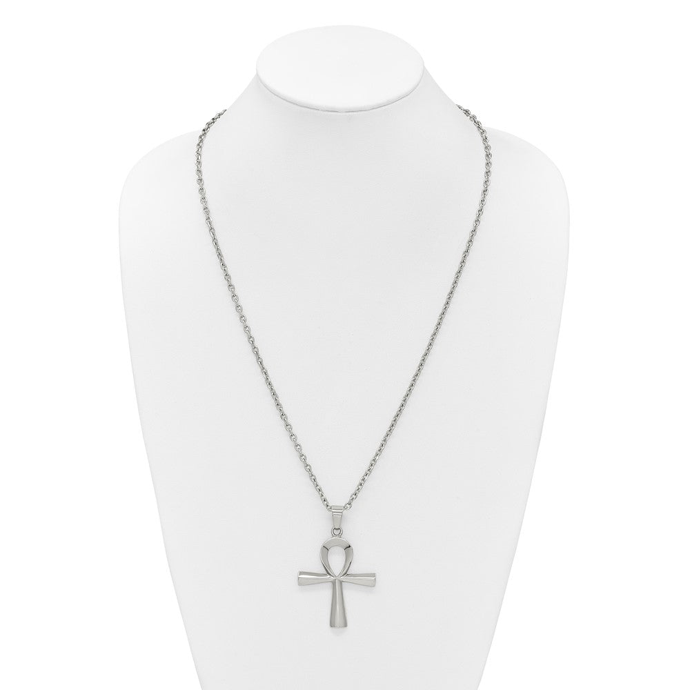 Stainless Steel Polished Ankh 25.5in Necklace