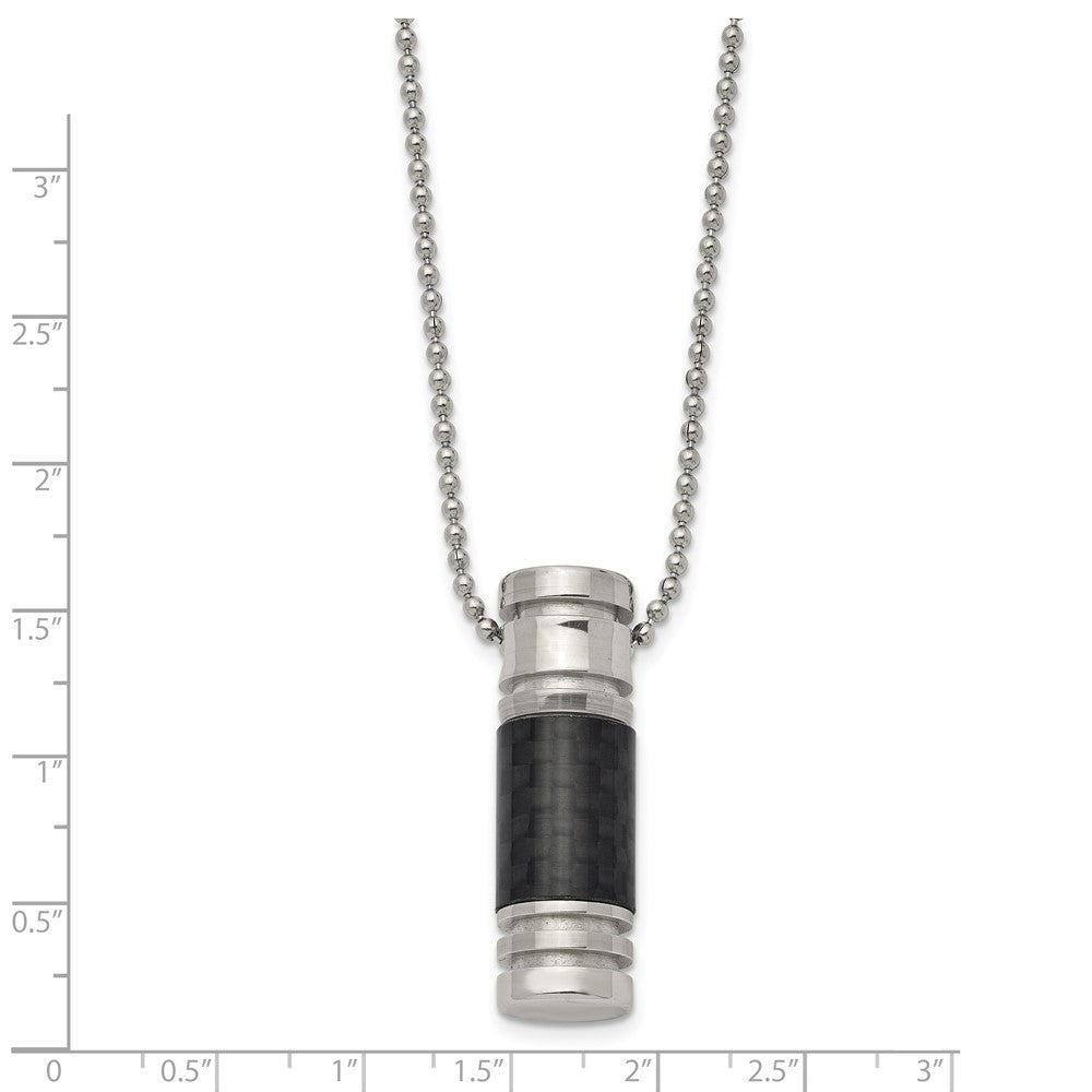 Stainless Steel Polished Cylinder w/Black Carbon Fiber Inlay 22in Necklace