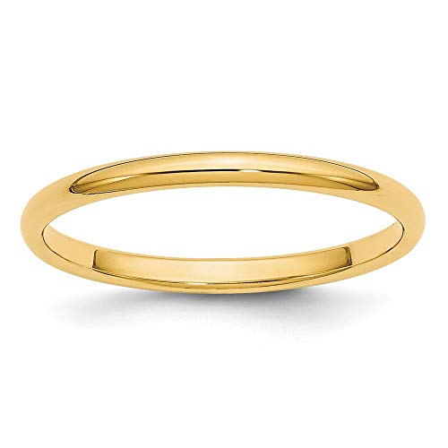 14k Yellow Gold 2mm Half-Round Wedding Band Size 7