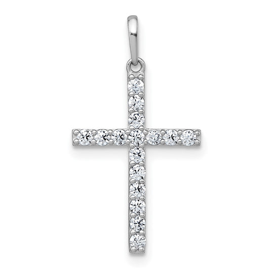 10k White Gold Polished CZ Latin Cross Pendant