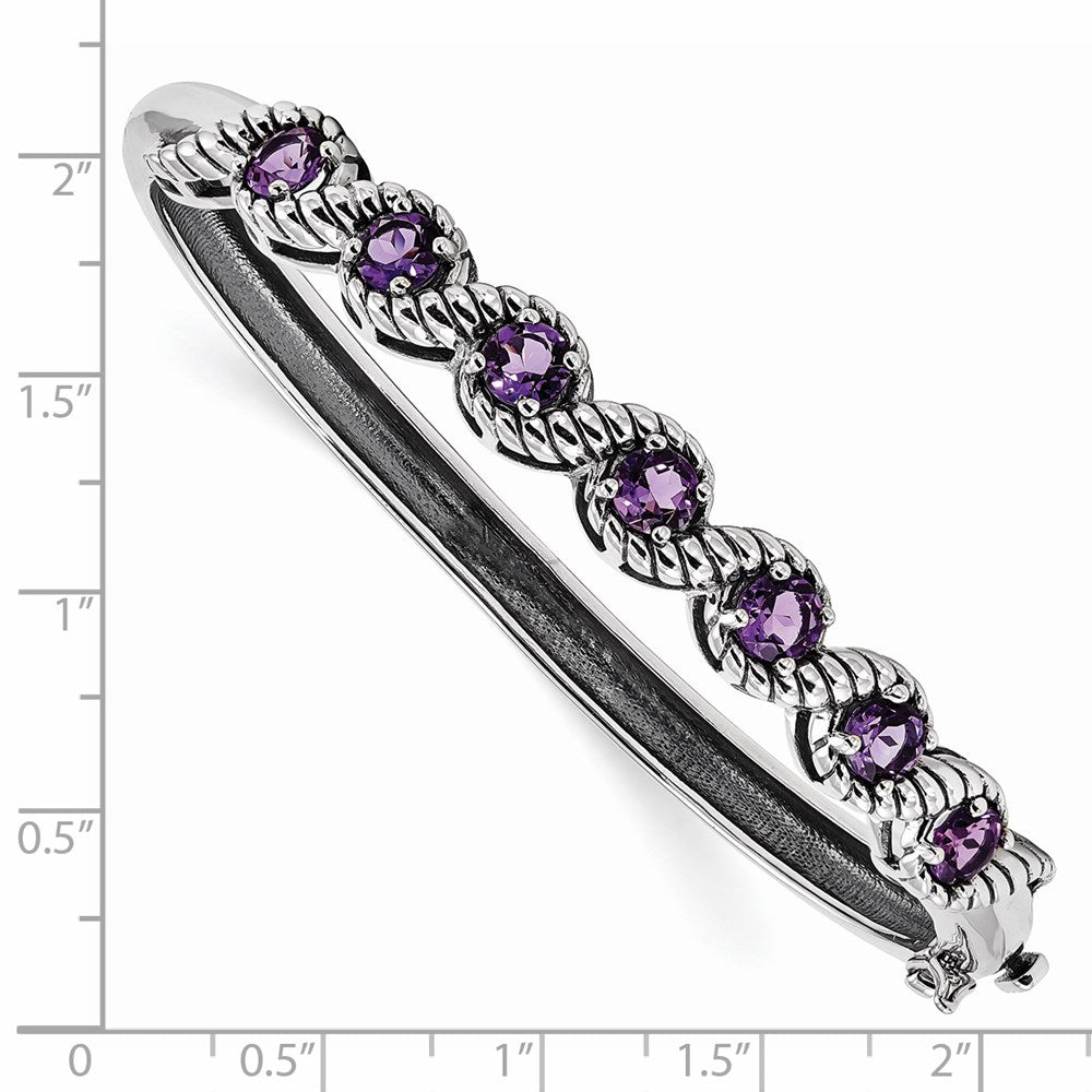 Sterling Silver Rhodium-plated Amethyst Hinged Bangle 7.25 inches