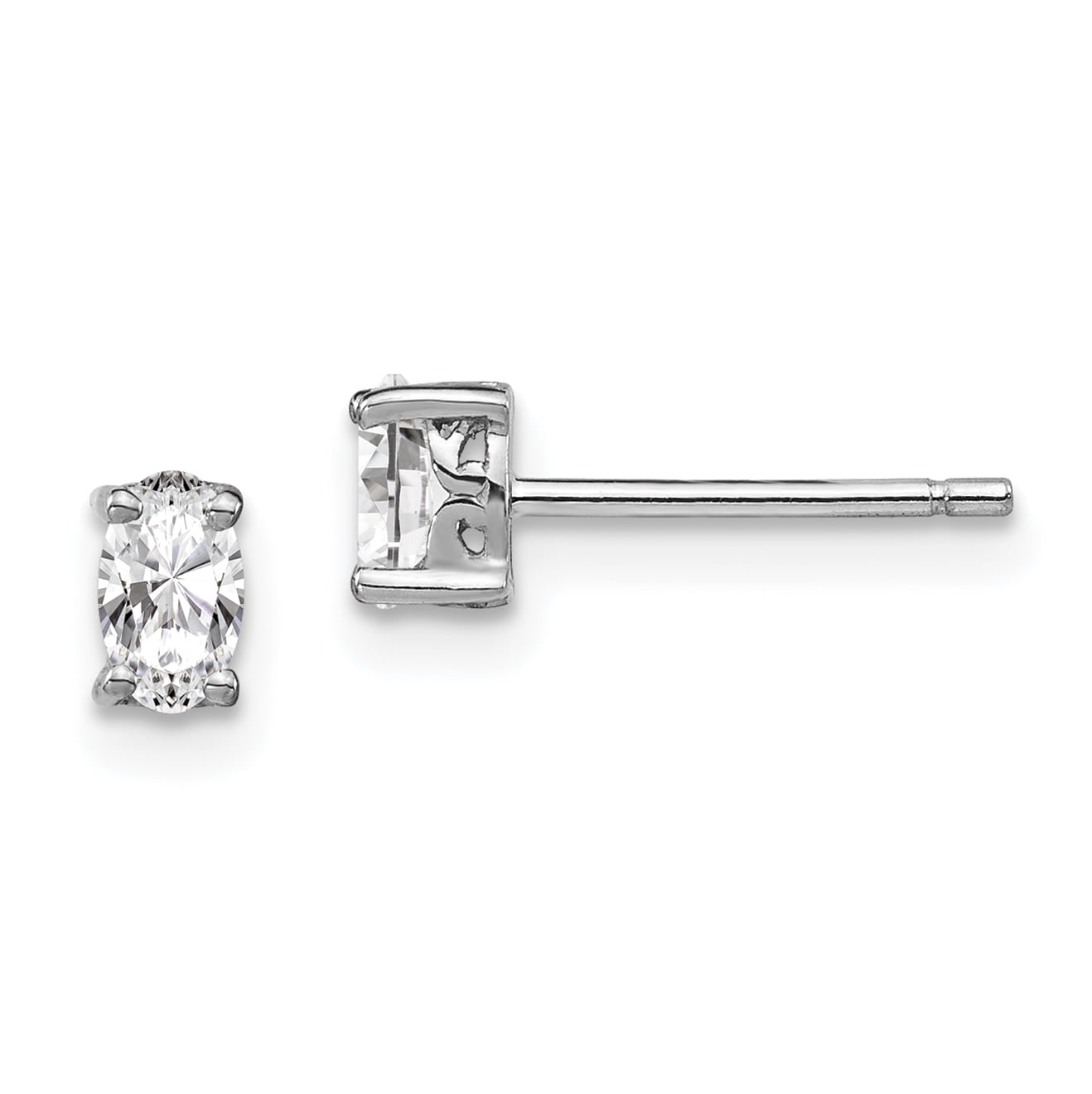 Sterling Silver Rhodium-plated 5x3mm Oval White Topaz Post Earrings
