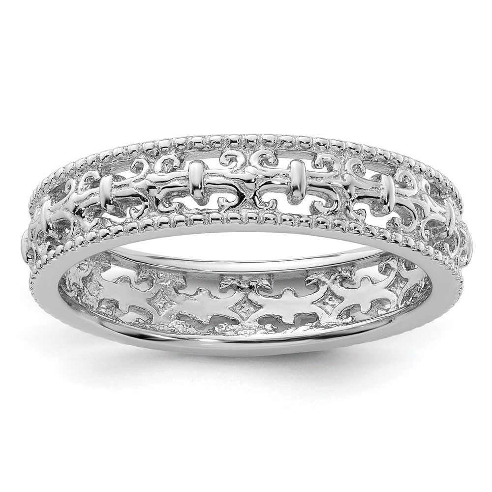 Sterling Silver Stackable Expressions Polished Fleur De Lis Ring Size -6