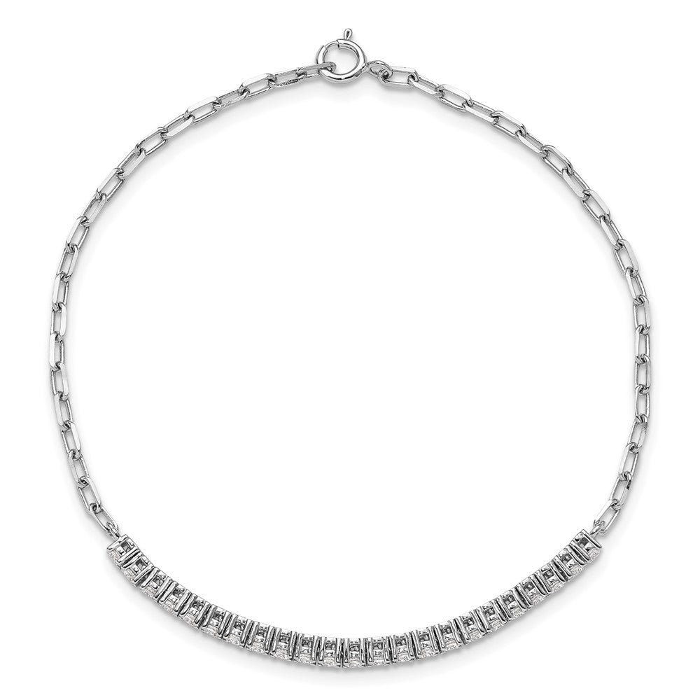 Sterling Shimmer Sterling Silver Rhodium-plated CZ 23 Stone 7 inch Paperclip Link Bracelet 7 inches