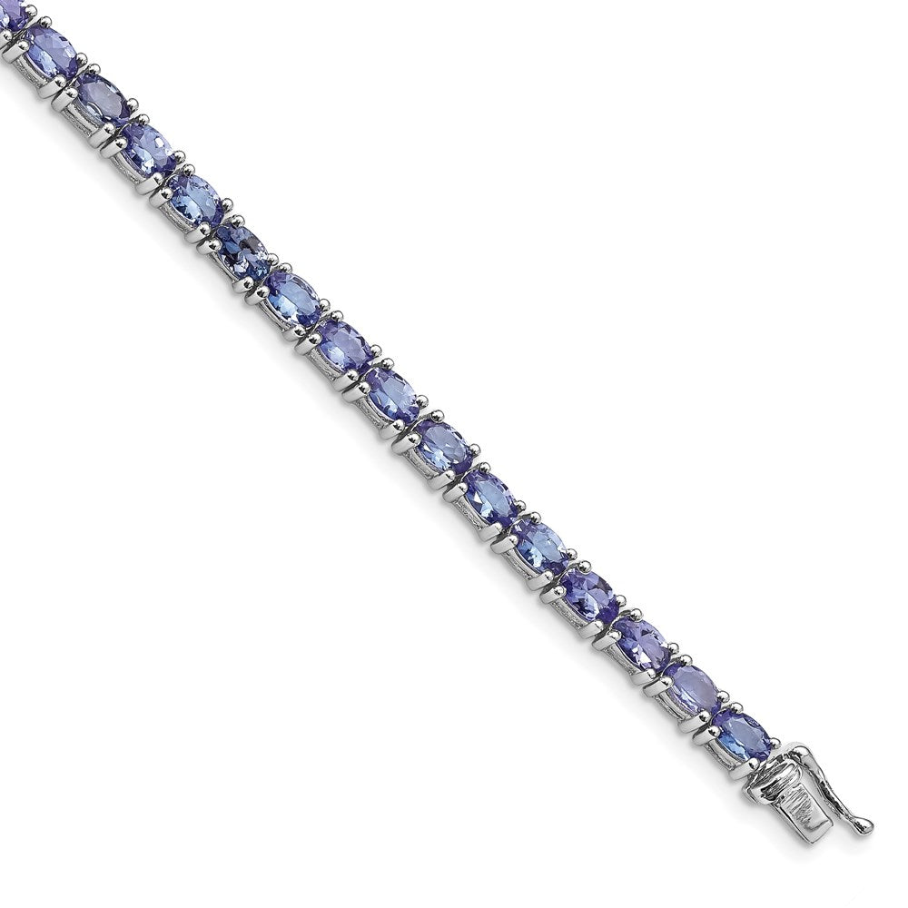 Sterling Silver Rhodium-plated Tanzanite Bracelet 7 inches