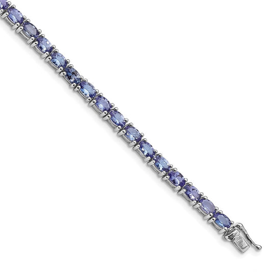 Sterling Silver Rhodium-plated Tanzanite Bracelet 7 inches