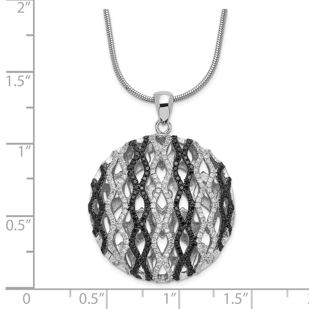 Sterling Silver Black & Clear CZ Brilliant Embers Wavy Circle Necklace