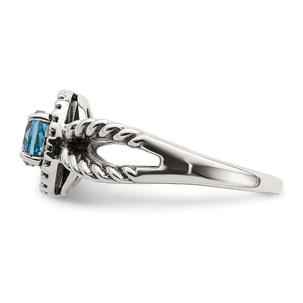 Shey Couture Sterling Silver with 14K Accent Antiqued Round Light Swiss Blue Topaz Ring