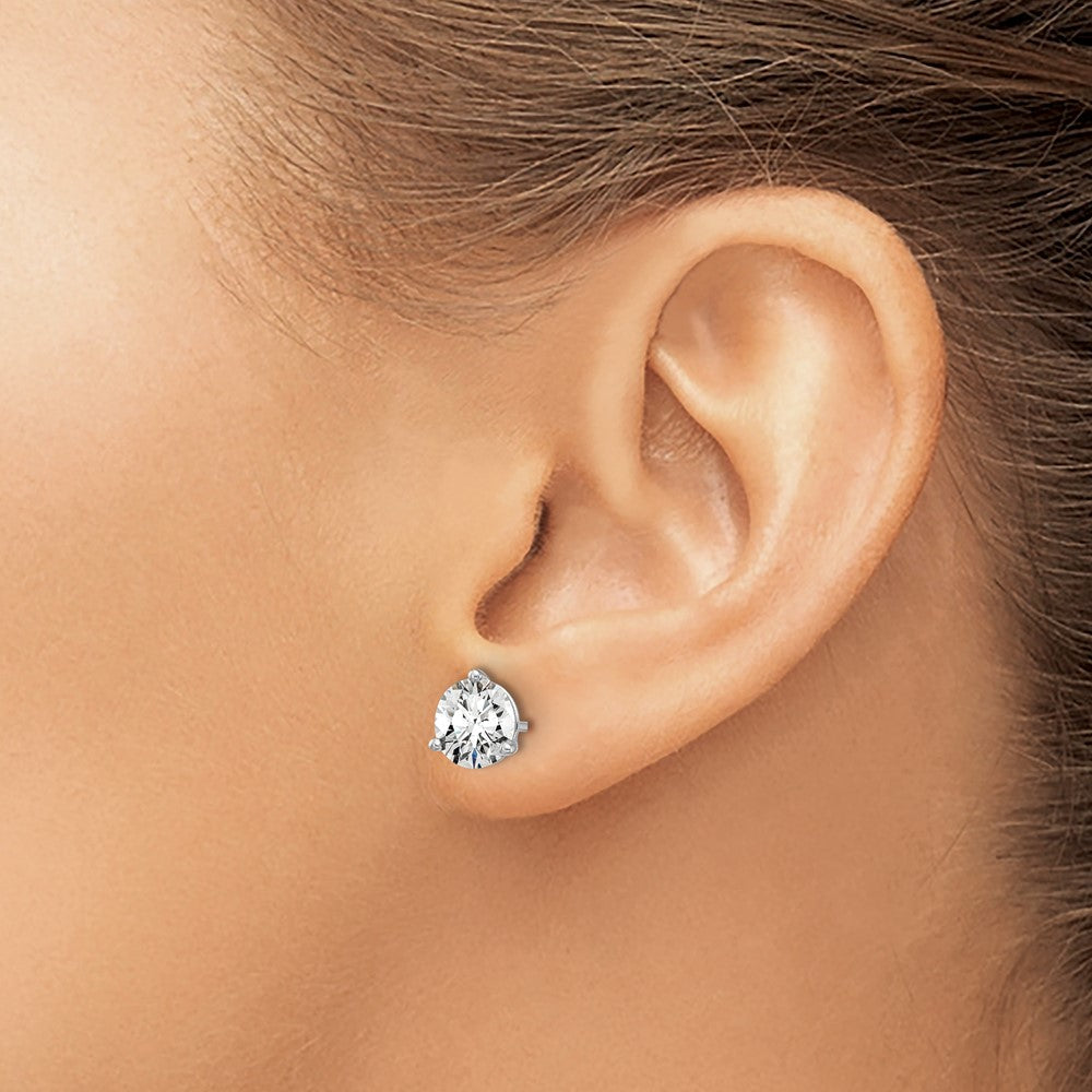 14k White Gold 2 ctw Lab Grown Diamond VS/SI+ G+ Round 3 Prong Heavy Wt. Stud Earrings