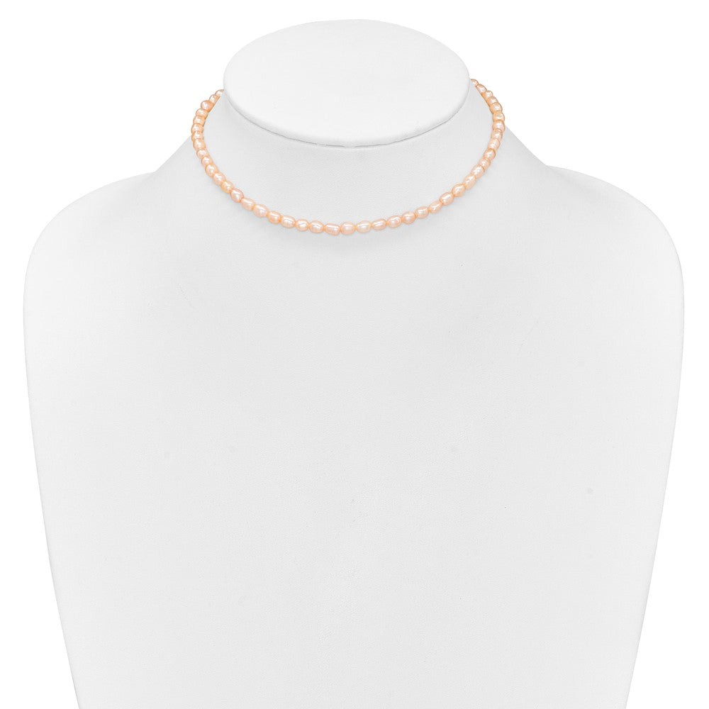 Sterling Silver Rhodium-plate 4-5mm Pink Rice Freshwater Cultured Pearl Children's 13 inch Necklace 13 Inches