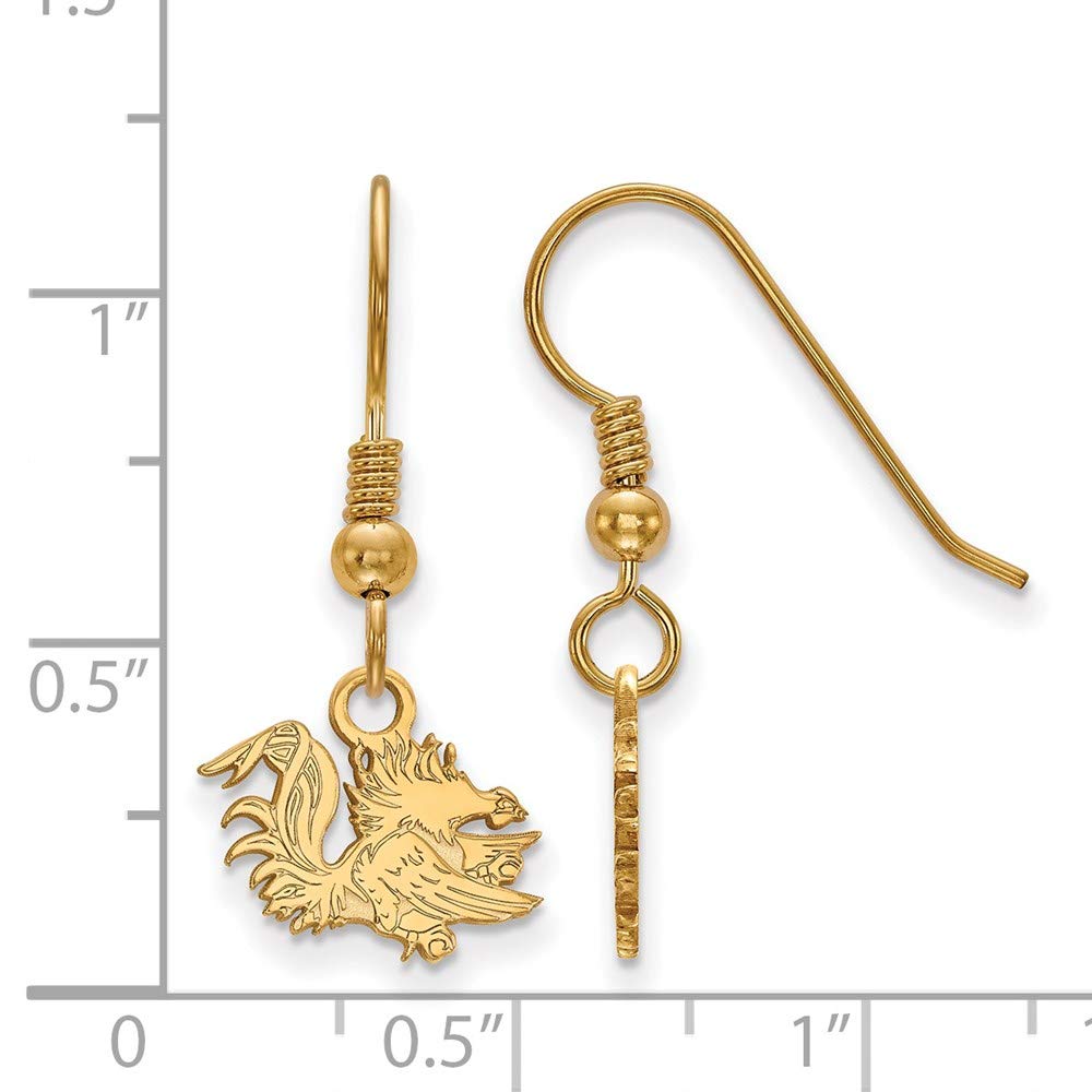 Sterling Silver Gold-plated LogoArt University of South Carolina Gamecock Extra Small Dangle Wire Earrings QGP047USO