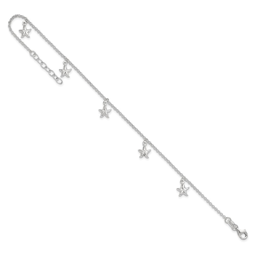 Sterling Silver Starfish Dangles 9 inch Plus 1 inch Ext. Anklet 9 inches