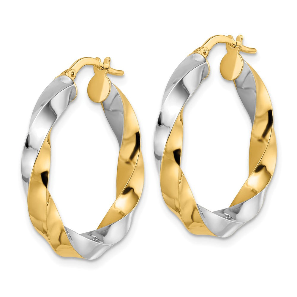 14K & Rhodium Polished Twisted Hoop Earrings