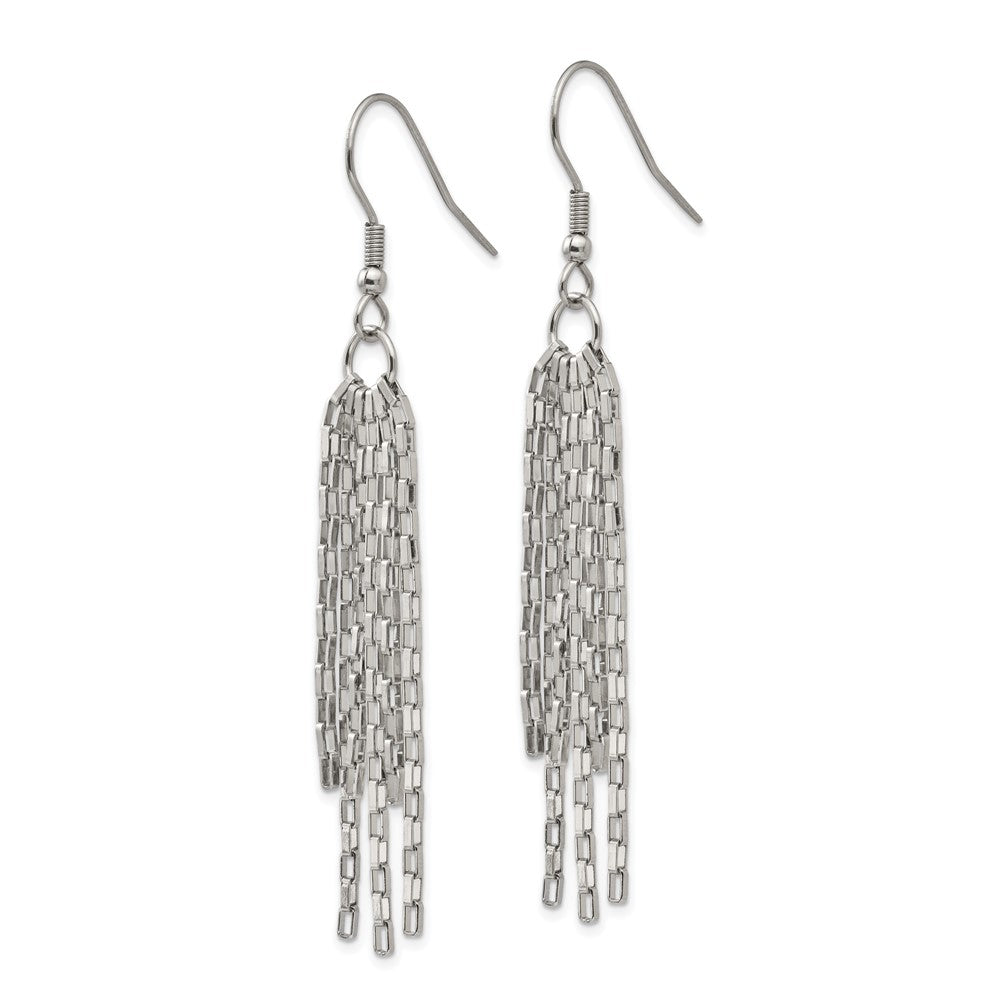 Stainless Steel Polished Multi Strand Box Chain Dangle Earrings