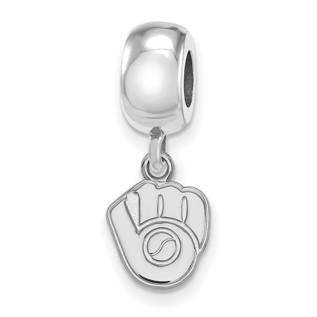 Sterling Silver Rhodium Plated Major League Baseball LogoArt Milwaukee Brewers Dangle Bead