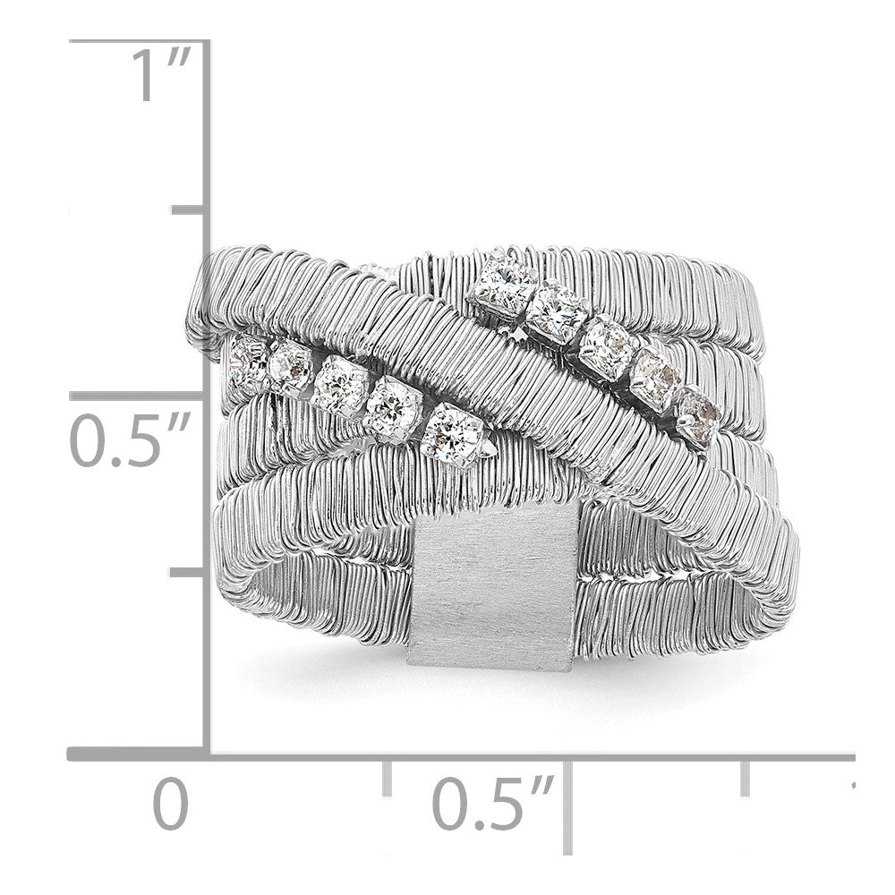 Sterling Silver Rhodium-plated CZ 4 Row Wire Wrapped Size 9 Ring