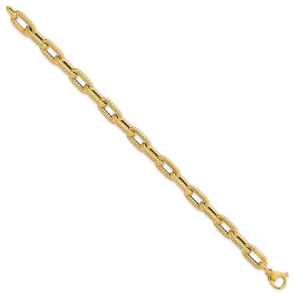 14K Textured Hollow Fancy Link Bracelet 7.5  inches