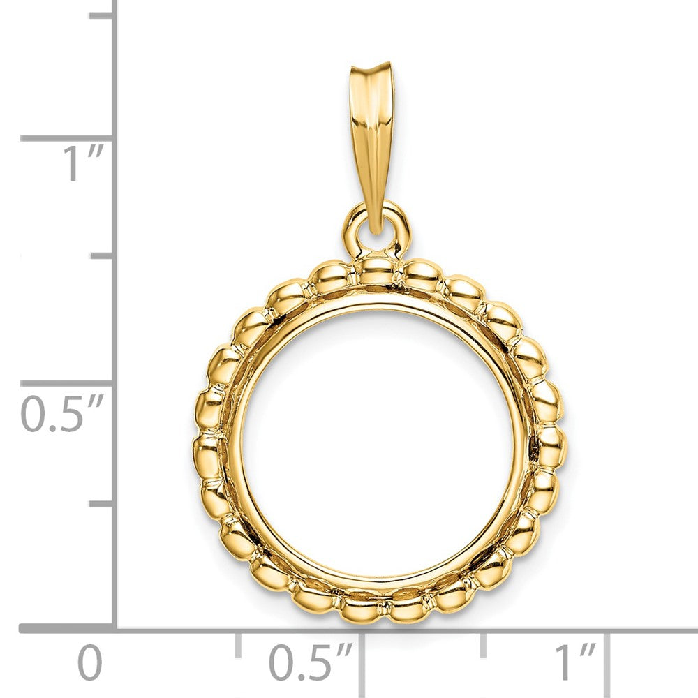 Wideband Distinguished Coin Jewelry 14k Polished with Beaded Edge 15.0mm Prong Coin Bezel Pendant