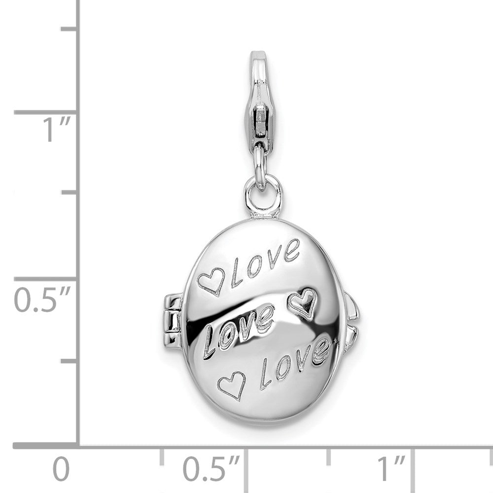 Amore La Vita Sterling Silver Rhodium-plated Polished 3-D Enameled LOVE Heart Compact Charm with Fancy Lobster Clasp
