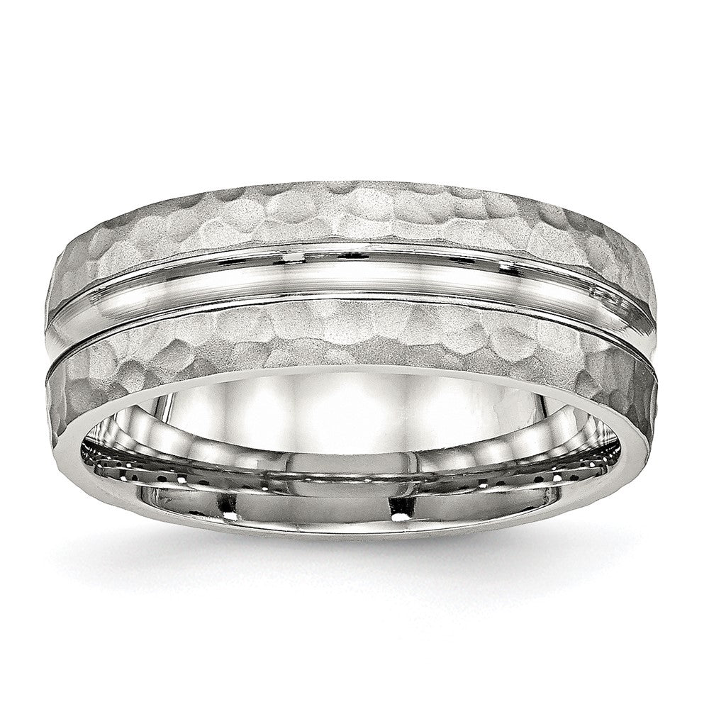 Stainless Steel Polished and Hammered 7.5mm Grooved Band