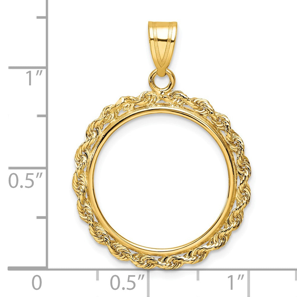 Wideband Distinguished Coin Jewelry 14k Polished Rope 19.0mm Prong Coin Bezel Pendant