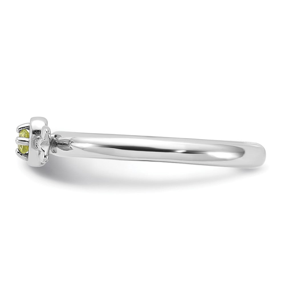 Sterling Silver Stackable Expressions Rhodium-plated Peridot Heart with Arrow Ring Size -5