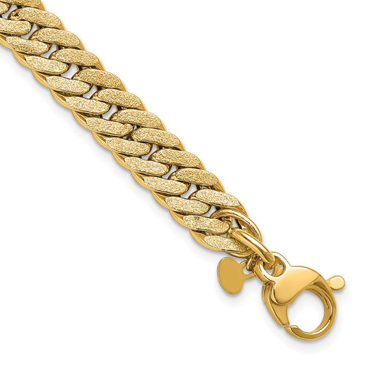 14K Polished and Satin Reversible Fancy Curb Bracelet 7.5  inches