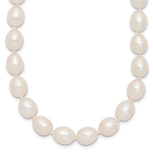 Sterling Silver Rhodium-plated 7-8mm White Rice Freshwater Cultured Pearl18 inch Necklace 18 Inches
