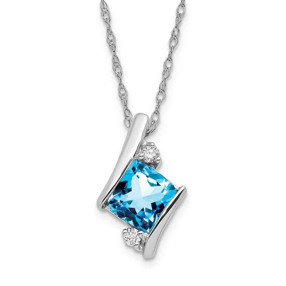 10kw Blue Topaz & Diamond Pend Necklace