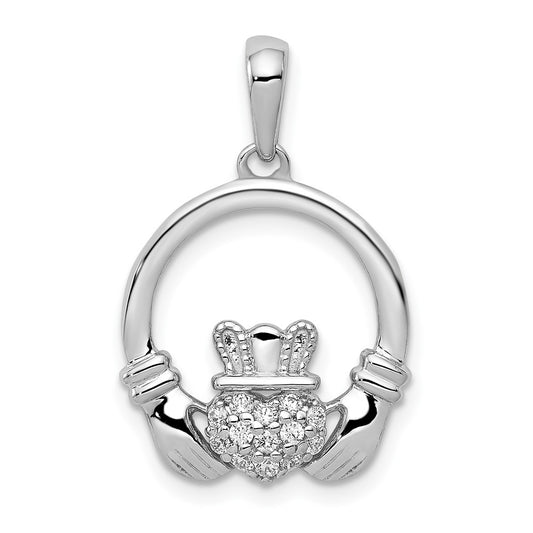 14k White Gold 1/8 carat Lab Grown Diamond VS/SI+ G+ Circle Claddagh Pendant