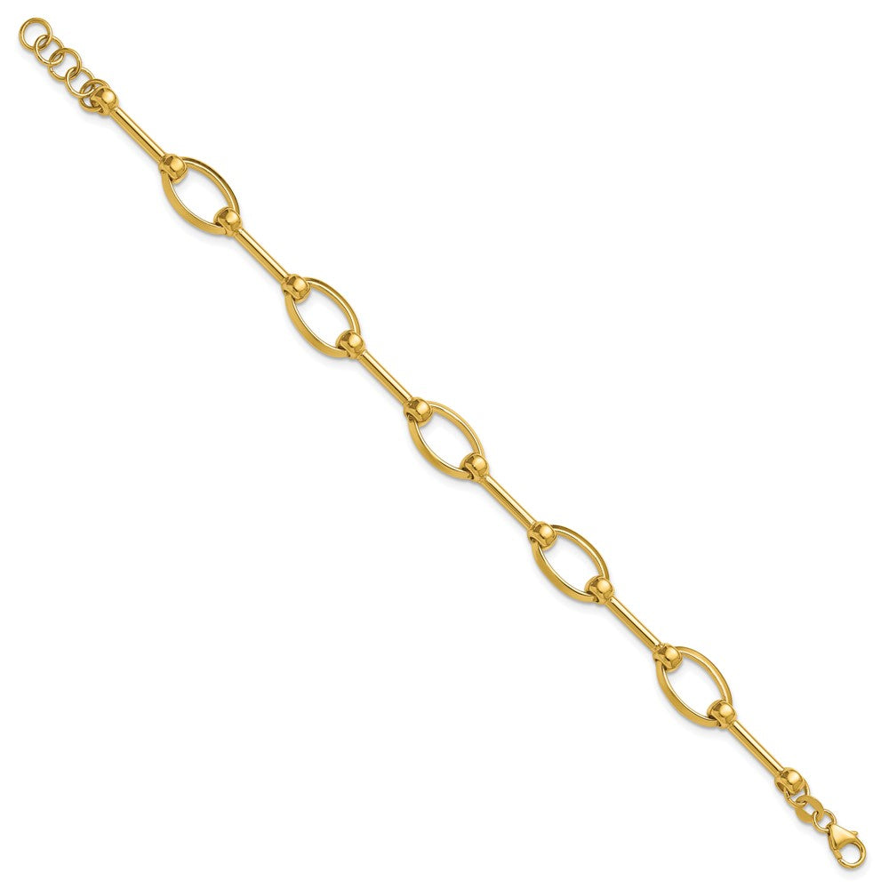 14K Polished Bar and Oval Link w/ .5in Ext. Bracelet 7.5  inches