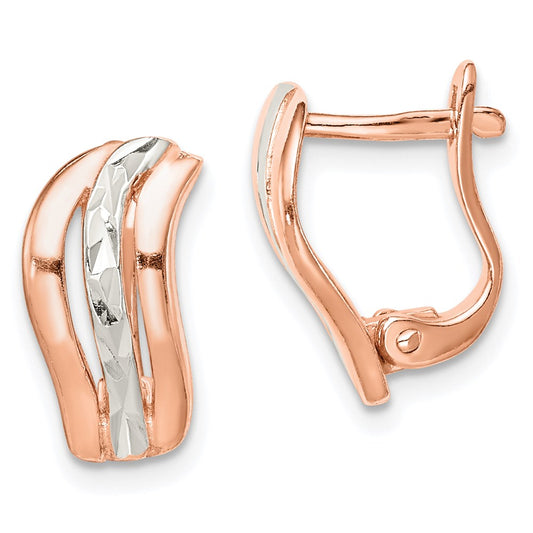 Sterling Silver Rose Tone and Diamond Cut Hoop Earrings