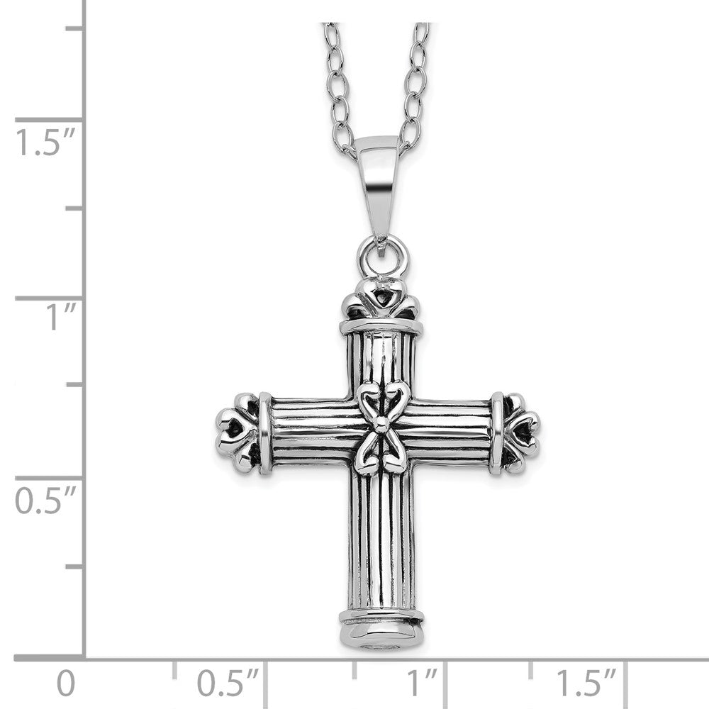 Sentimental Expressions Sterling Silver Rhodium-plated Antiqued Cross Ash Holder 18 Inch Necklace 18 Inches