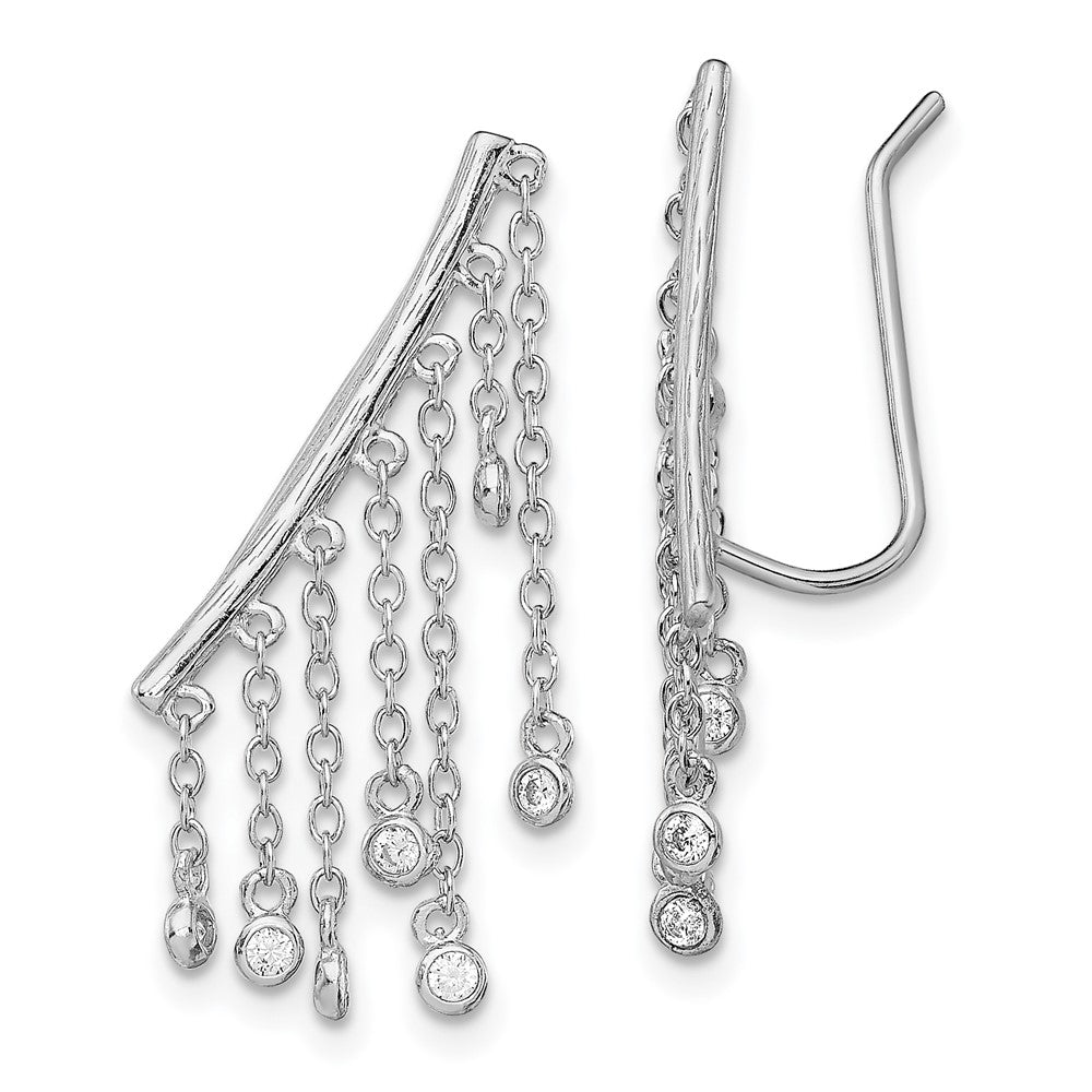 Sterling Shimmer Sterling Silver Rhodium-plated 32 Stone CZ Front and Back Teardrop Hinged Hoop Earrings