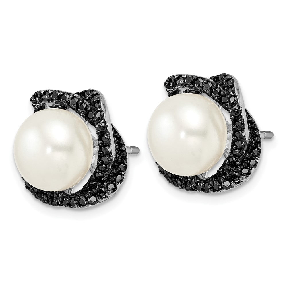 Sterling Silver Black Rhodium FWC Pearl & CZ Post Earrings