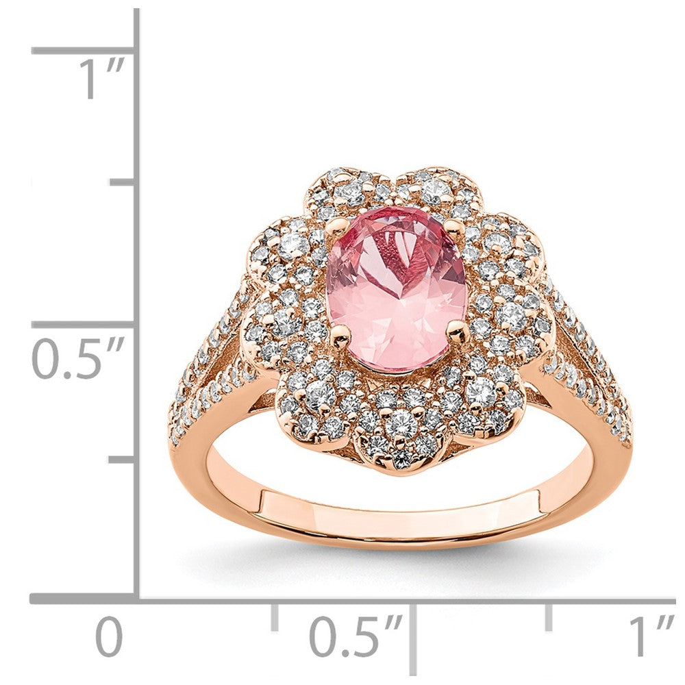 Sterling Silver Rose Gold-plated Imitation PinkSapphire/CZ Ring