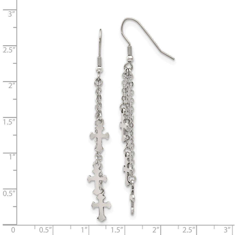 Stainless Steel Polished Multi Strand Cross Dangle Shepherds Hook Earrings