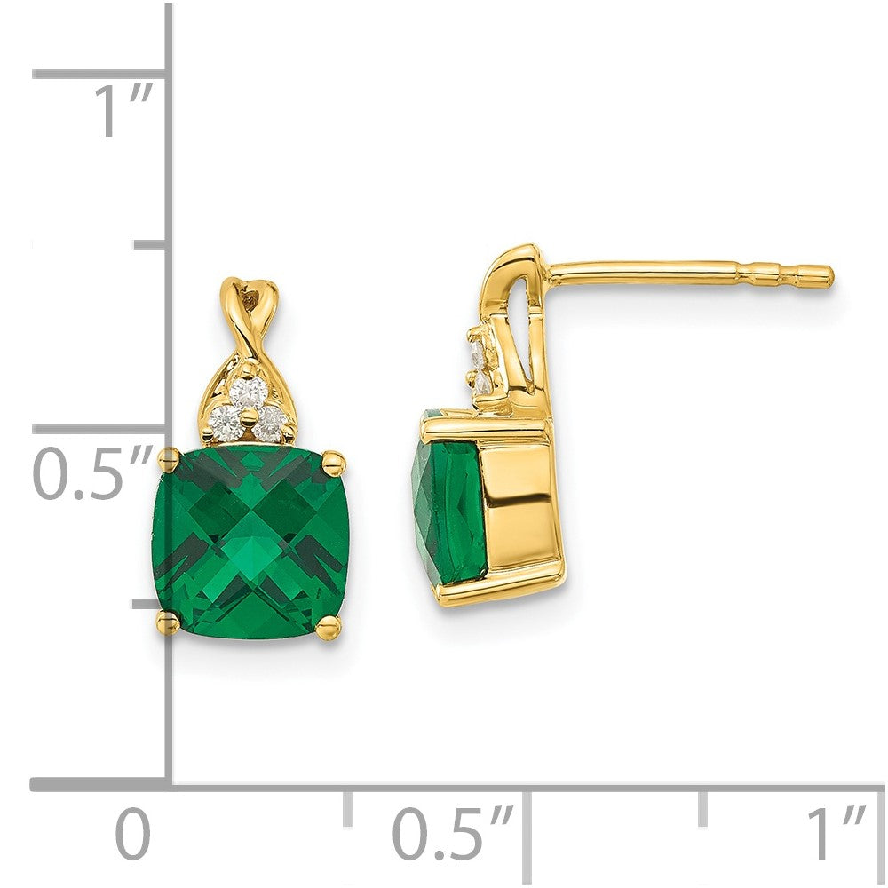 14K Yellow Gold Synthetic Checkerboard Emerald & Diamond Earrings